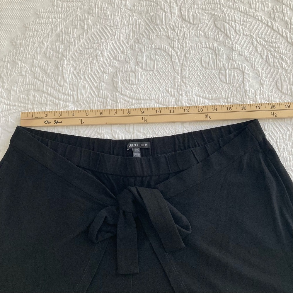 Eileen Fisher Black Cropped Wide-Leg Tie-Front Pants - Picture 11 of 13